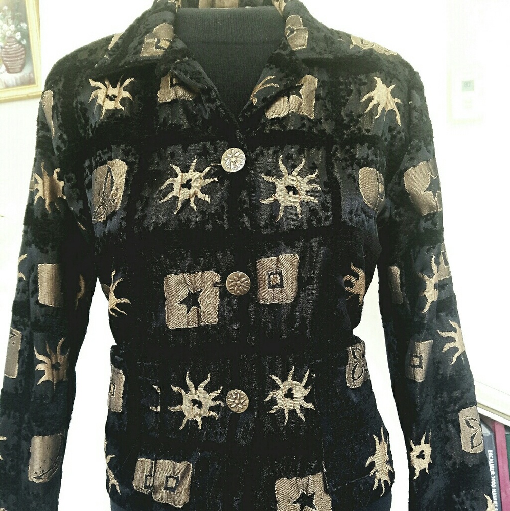 Black jacket with gold sun detail